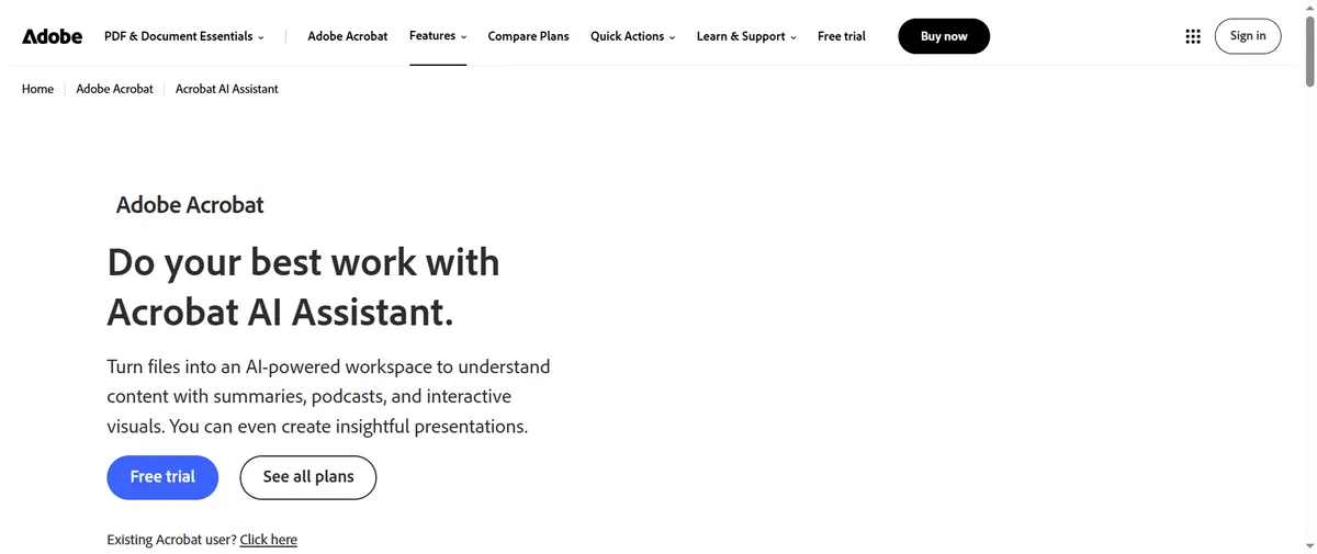 Acrobat AI Assistant官网首页（adobe.com）