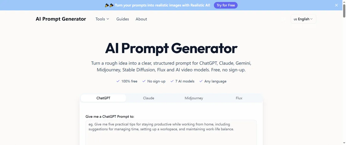 AI Prompt Generator官网首页（aipromptgenerator.net）