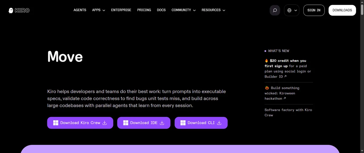 Kiro官网首页（kiro.dev）