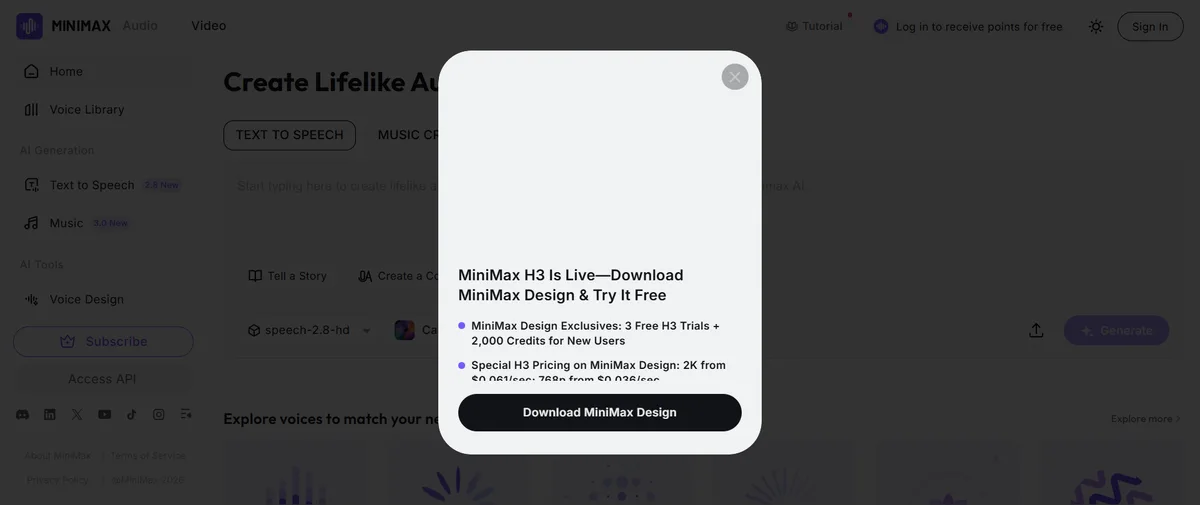 MiniMax Audio官网首页（minimax.io）