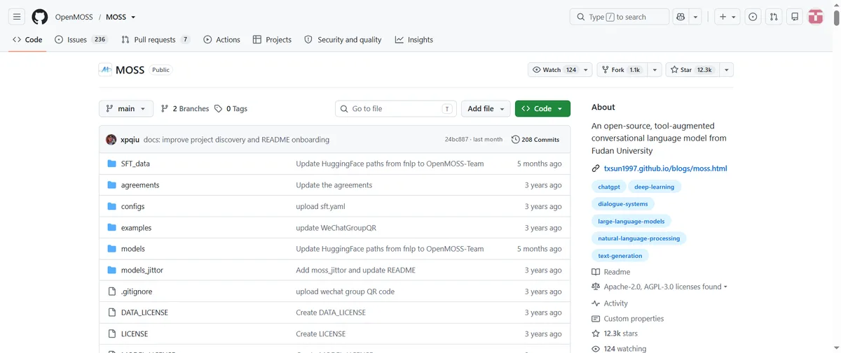MOSS官网首页（github.com）