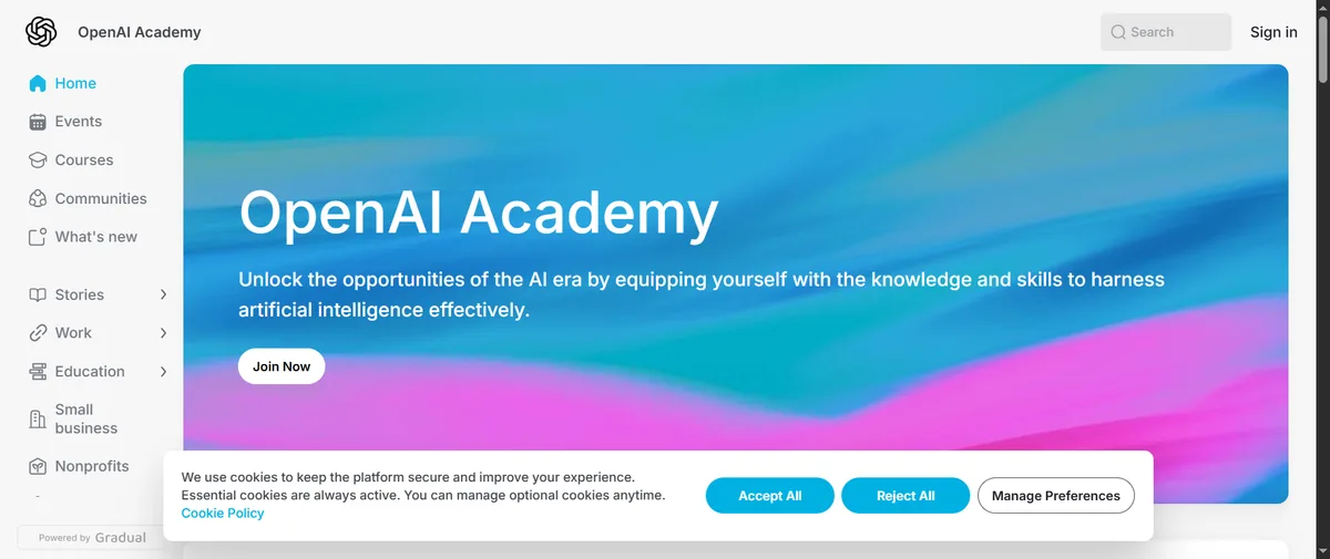 OpenAI Academy官网首页（academy.openai.com）