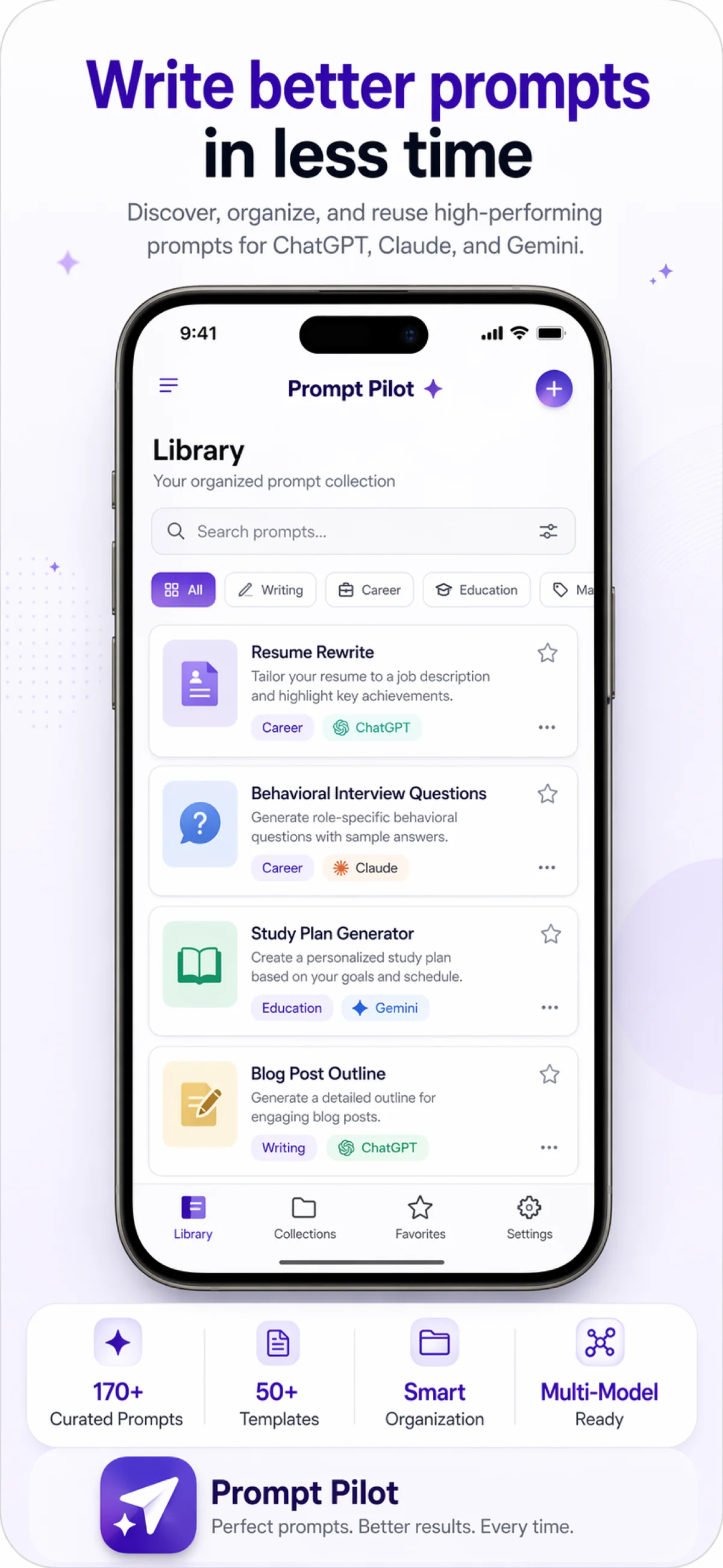 PromptPilot 的 App Store 应用预览截图（apps.apple.com）