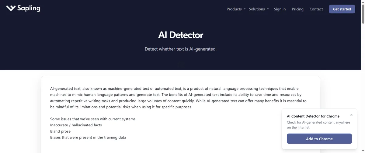 Sapling AI Content Detector官网首页（sapling.ai）