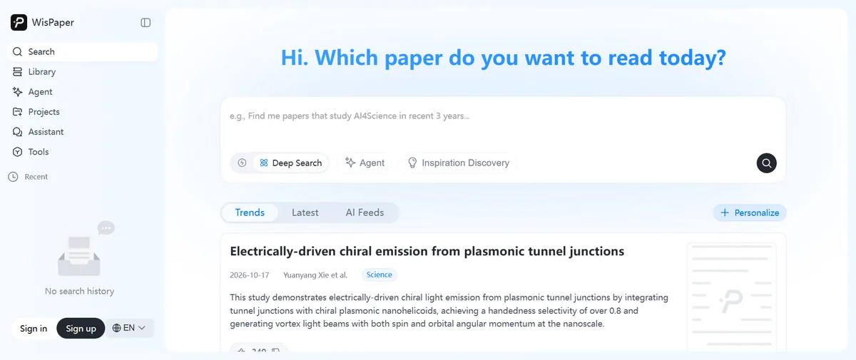 WisPaper官网首页（wispaper.ai）