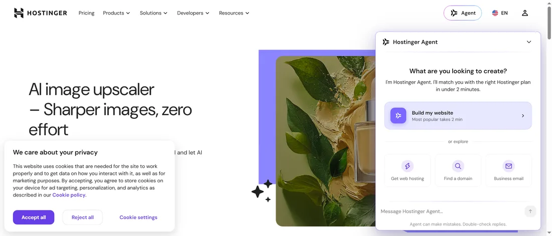 Zyro AI Image Upscaler 官网界面:上传 JPEG 或 PNG 后由 AI 提升分辨率